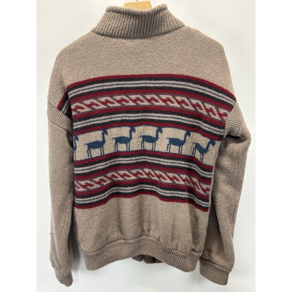 Vtg Jean Paul Germain Wool Cardigan Sweater Men's M Full Zip Aztec Llama Western
